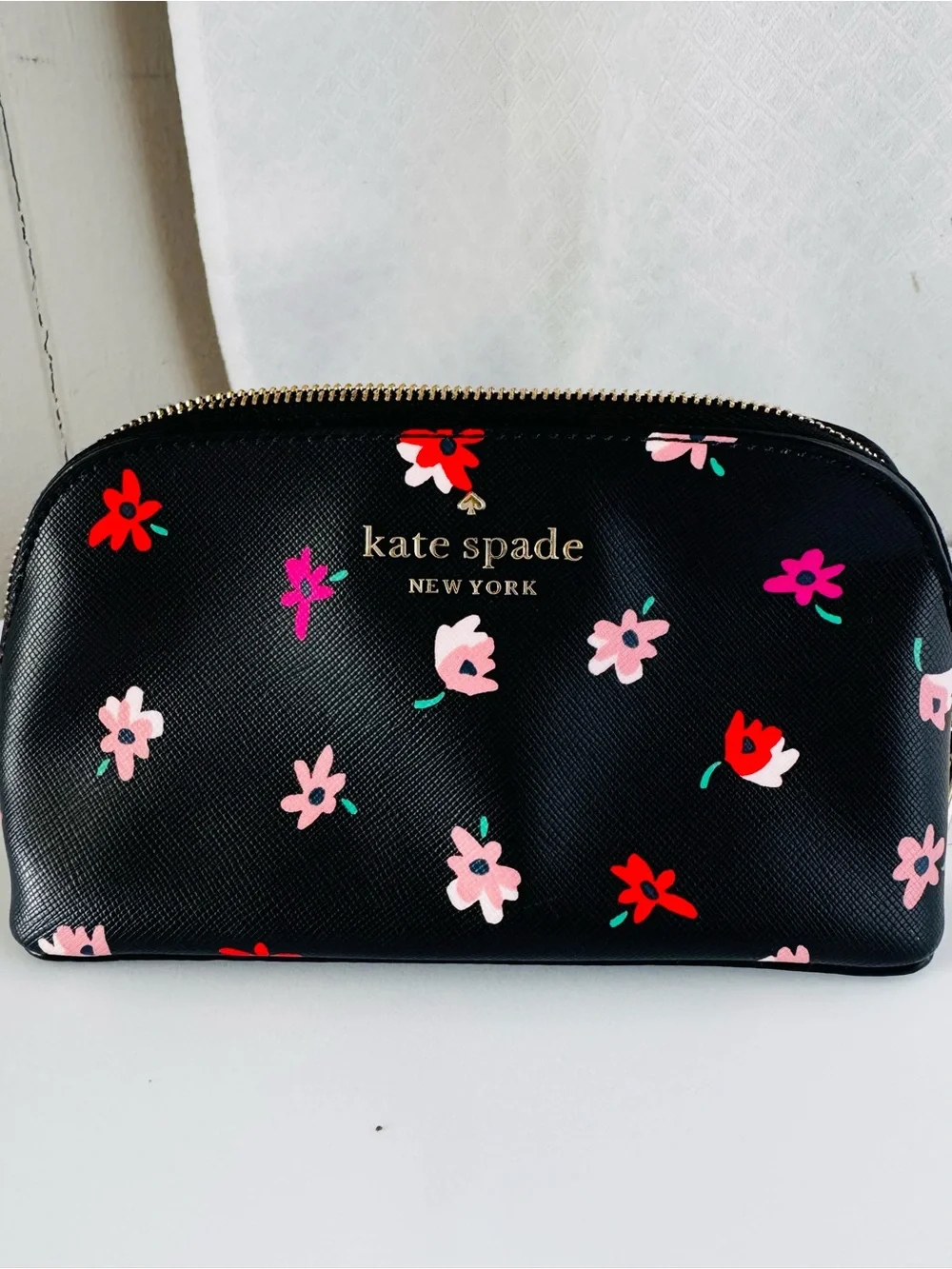 kate spade Black Floral Zip Cosmetic Pouch